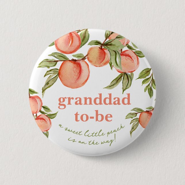 Sweet Peach Baby Shower Granddad Button (Front)