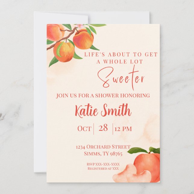Sweet Peach Baby Shower Invitation – Playful Peach (Front)