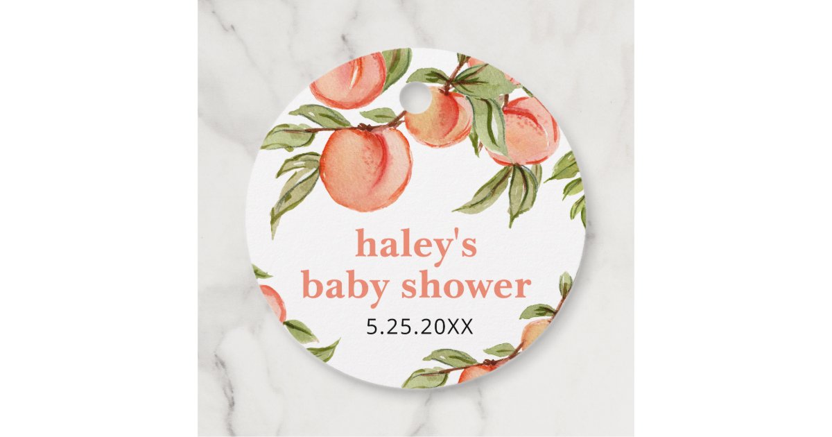 Sweet Peach Baby Shower Round Gift Favor Tags | Zazzle