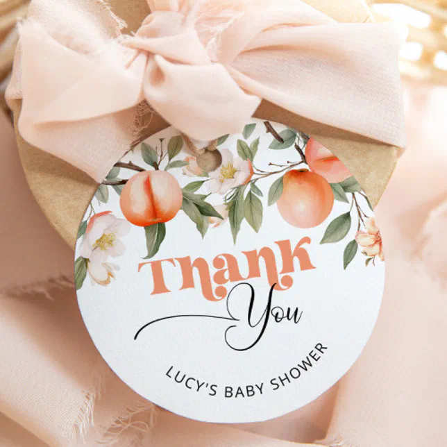 Sweet peach baby shower thank you favor tags | Zazzle