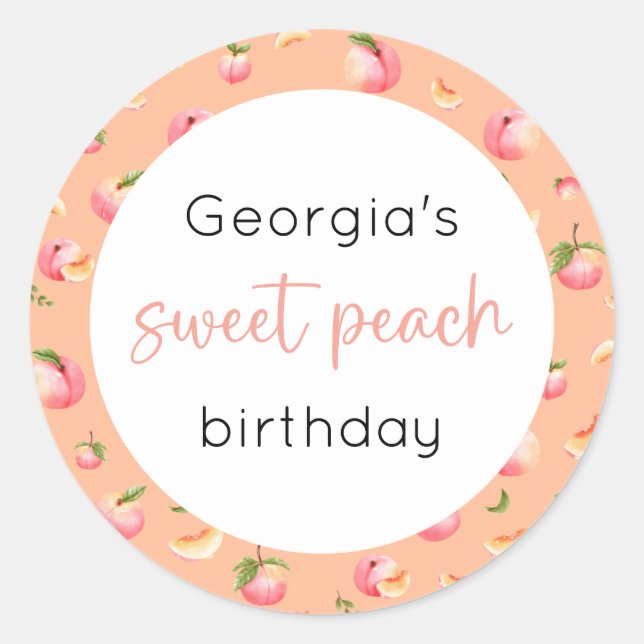 Sweet Peach Birthday Classic Round Sticker (Front)