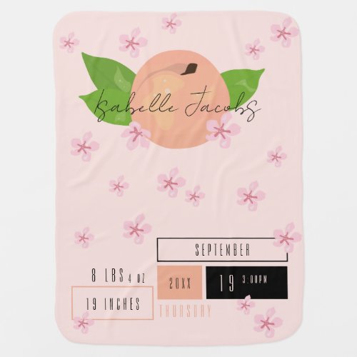 Sweet peach blossoms birth stats baby blanket