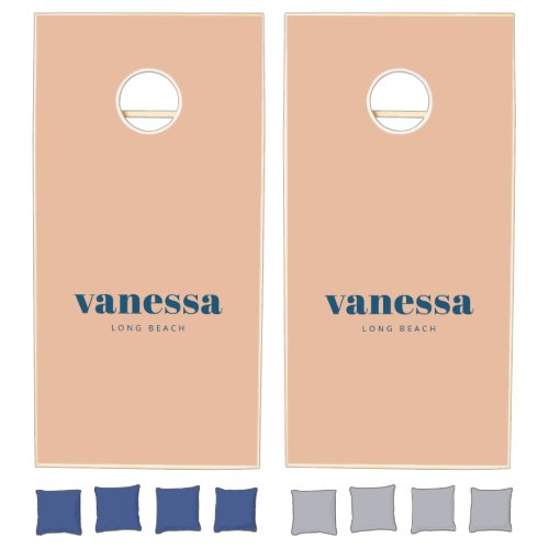 Sweet Peach & Blue Minimal Modern Classic Name Cornhole Set
