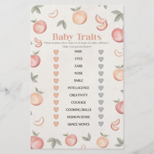 sweet peach boho baby traits baby shower game 