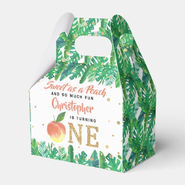 Sweet Peach Boys 1st Birthday Favor Boxes (Front Side)