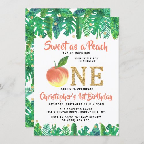 Sweet Peach Boys 1st Birthday Invitation