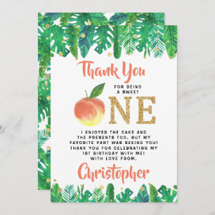 Sweet Peach Boys 1st Birthday Thank You Card