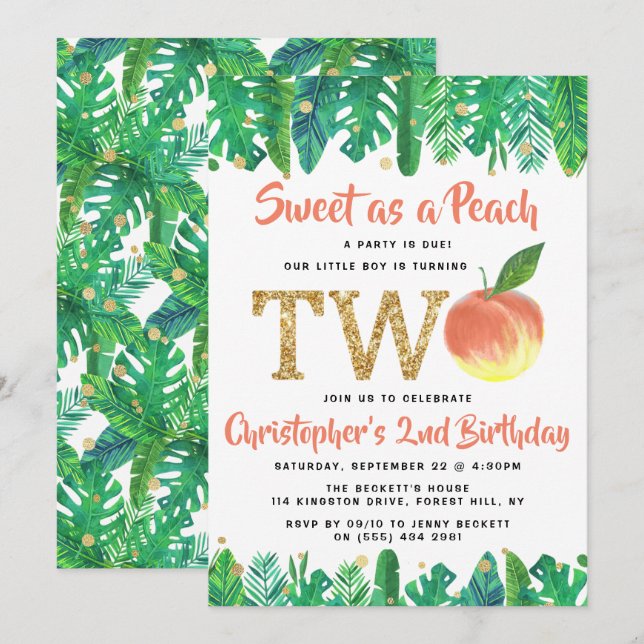 Sweet Peach Boys 2nd Birthday Invitation (Front/Back)