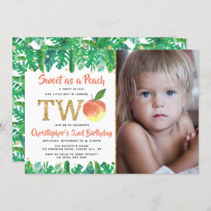 Sweet Peach Boys 2nd Birthday Photo Invitation