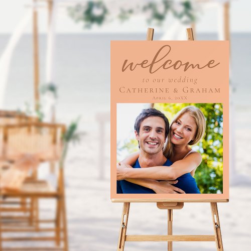 Sweet Peach Couple Photo Welcome to Our Wedding Foam Board