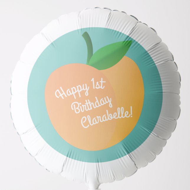 Sweet Peach Cute Fruit 1st Birthday Party Theme Balloon (Front)