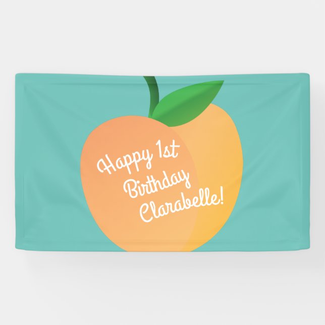 Sweet Peach Cute Fruit 1st Birthday Party Theme Banner (Horizontal)