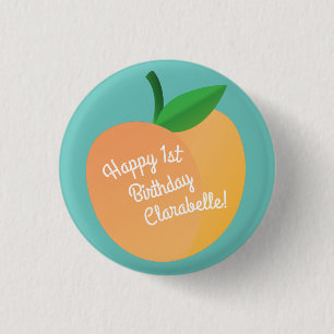 Sweet Peach Cute Fruit 1st Birthday Party Theme Button