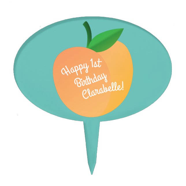 Sweet Peach Cute Fruit 1st Birthday Party Theme Cake Topper (Front)