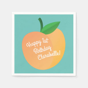 Sweet Peach Cute Fruit 1st Birthday Party Theme Napkins