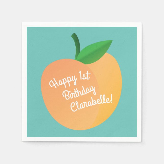 Sweet Peach Cute Fruit 1st Birthday Party Theme Napkins (Front)