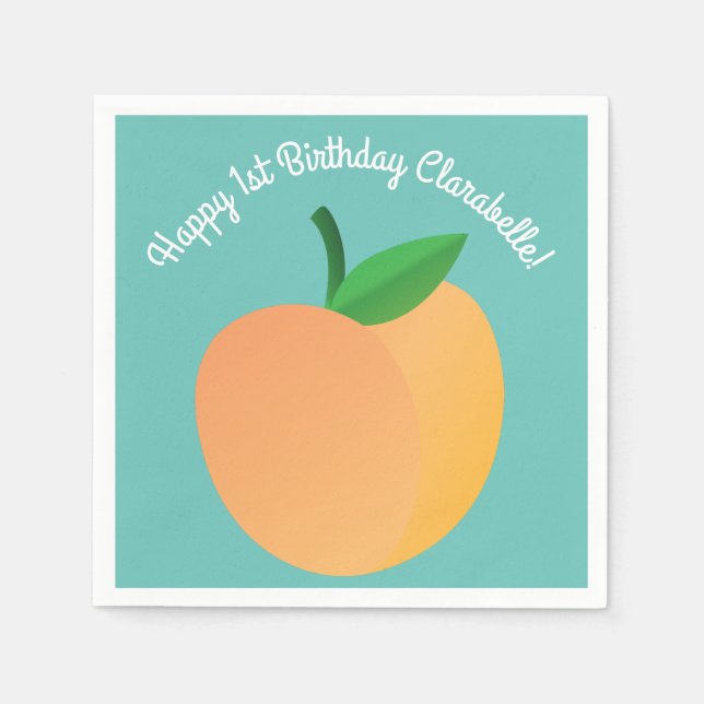 Sweet Peach Cute Fruit 1st Birthday Party Theme Napkins (Front)