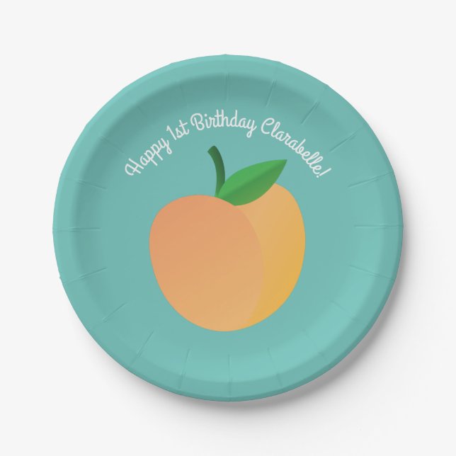 Sweet Peach Cute Fruit 1st Birthday Party Theme Paper Plates (Front)
