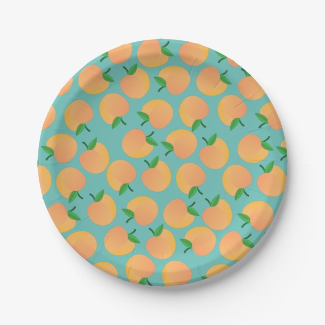 Sweet Peach Cute Fruit 1st Birthday Party Theme Paper Plates (Front)