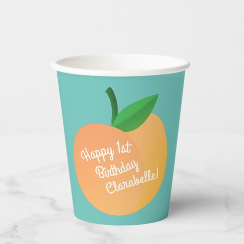 Sweet Peach Cute Fruit Kids 1st Birthday Party Paper Cups