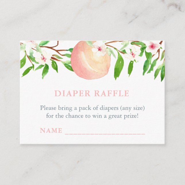 Sweet Peach Diaper Raffle Ticket Girl Baby Shower Enclosure Card (Front)