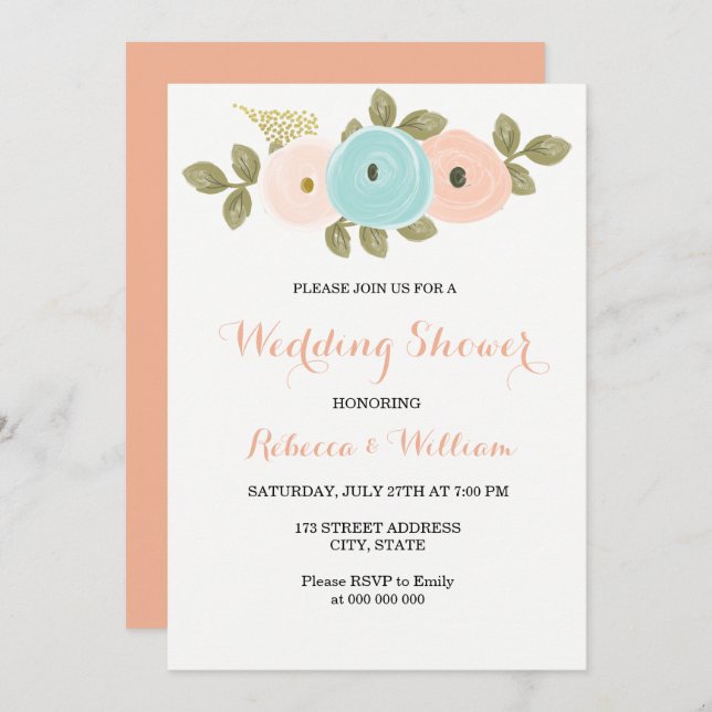 Sweet Peach Flora Couples Wedding Shower Invite (Front/Back)