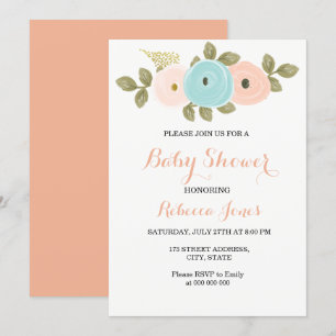 Sweet Peach Floral Baby Shower Invitation