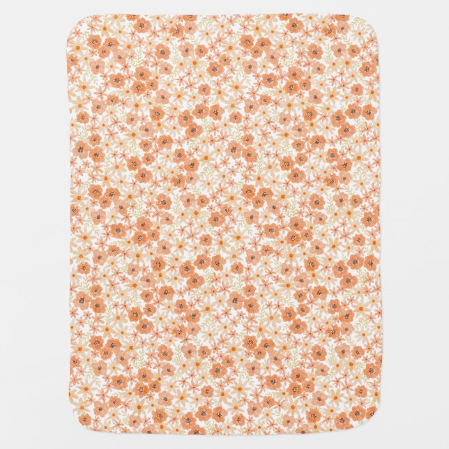 Sweet Peach floral ditsy pattern, daisy flowers Baby Blanket (Front)