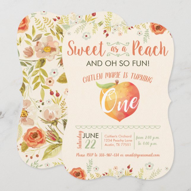 Sweet Peach Floral First Birthday Invitation (Front/Back)