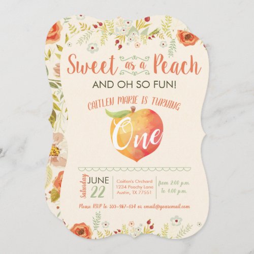 Sweet Peach Floral First Birthday Invitation