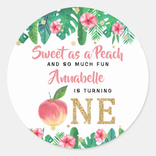 Sweet Peach Girls 1st Birthday Classic Round Sticker