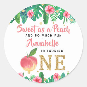 Sweet Peach Girls 1st Birthday Classic Round Sticker