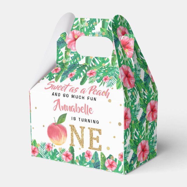 Sweet Peach Girls 1st Birthday Favor Boxes (Front Side)