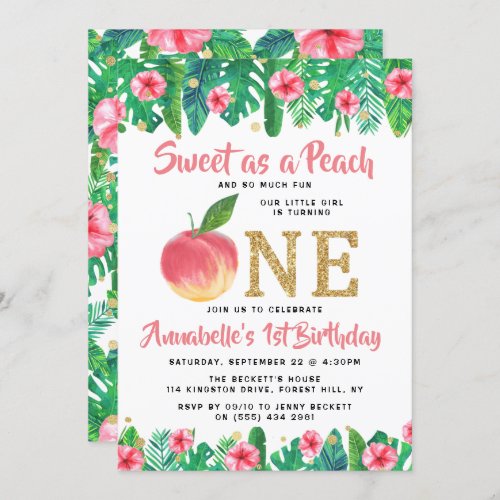 Sweet Peach Girls 1st Birthday Invitation