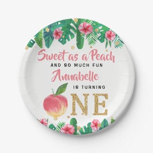 Sweet Peach Girls 1st Birthday Paper Plates