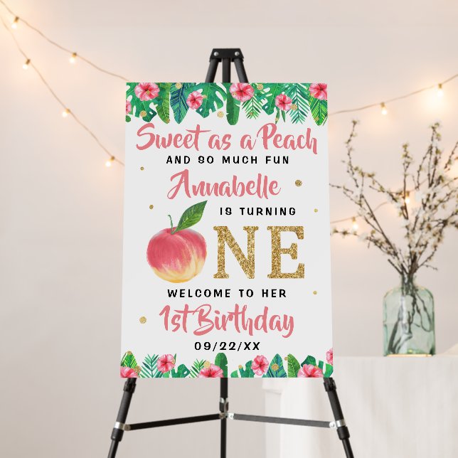 Sweet Peach Girls 1st Birthday Welcome Foam Board (In Situ (Stand))