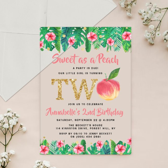 Sweet Peach Girls 2nd Birthday Acrylic Invitations (Creator Uploaded)
