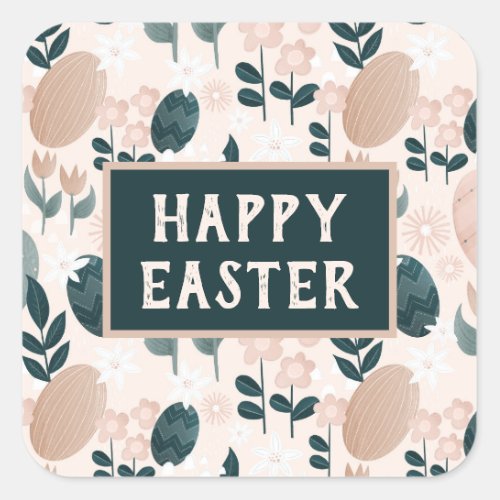 Sweet Peach Green Boho Botanical Easter Egg      Square Sticker