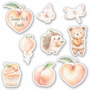 Sweet Peach Heart Fruit Balloon Bear Hedgehog Sticker