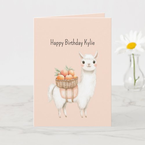 Sweet Peach Llama Birthday   Card
