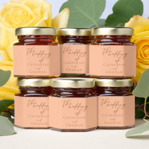 Sweet Peach Minimalist Script Personalized Wedding Honey Jar Favors