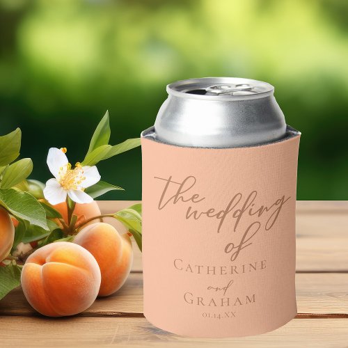 Sweet Peach Minimalist Script Summer Wedding Can Cooler