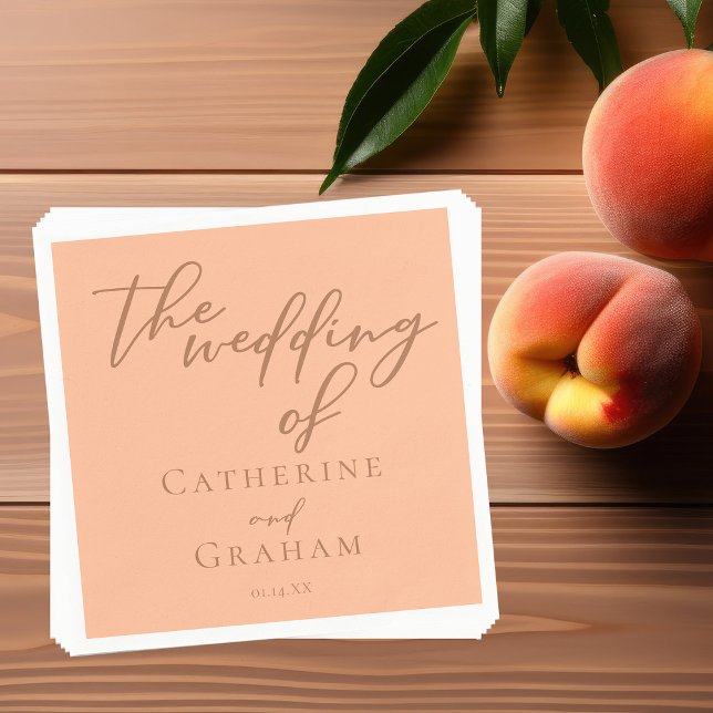 Sweet Peach Minimalist Script Summer Wedding Napkins (Creator Uploaded)