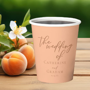 Sweet Peach Minimalist Script Summer Wedding Paper Cups