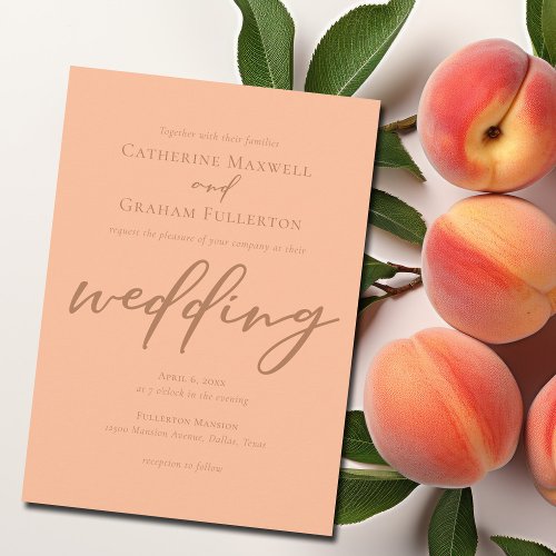 Sweet Peach Minimalist Typography Summer Wedding Invitation