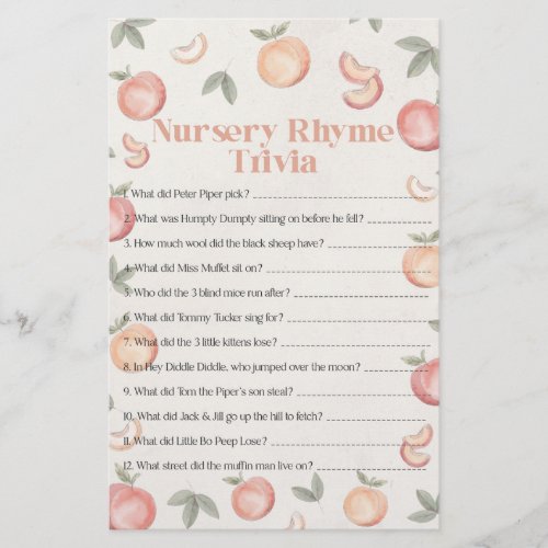 sweet peach nursery rhymer trivia baby shower