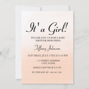Sweet Peach Ombre its A Girl Baby Shower Invite