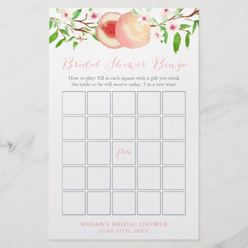 Sweet Peach Orchard Bridal Shower Bingo Game Card Flyer