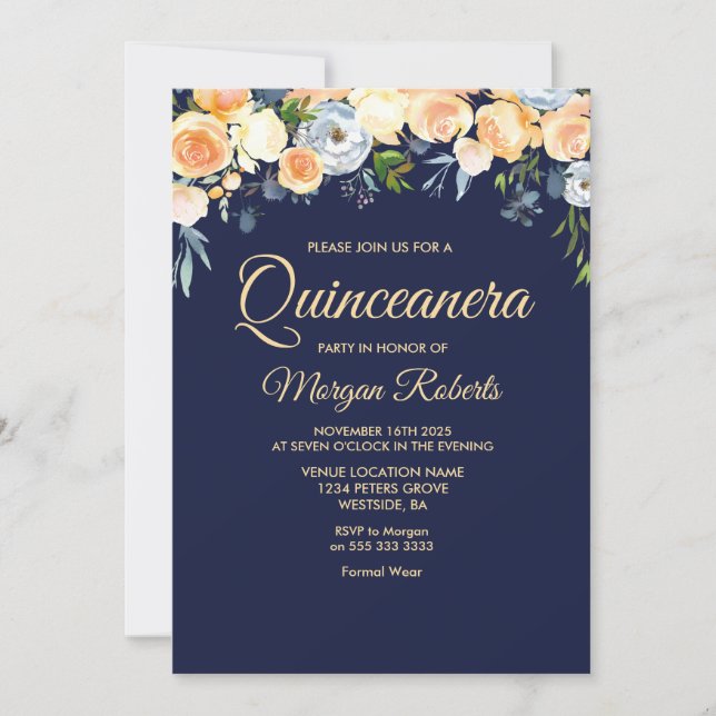 Sweet Peach Quinceanera 15th Birthday Party Invite (Front)