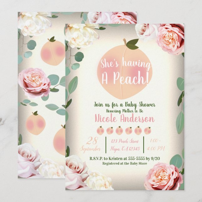 SWEET PEACH Southern Charm Floral Baby Shower Invitation (Front/Back)